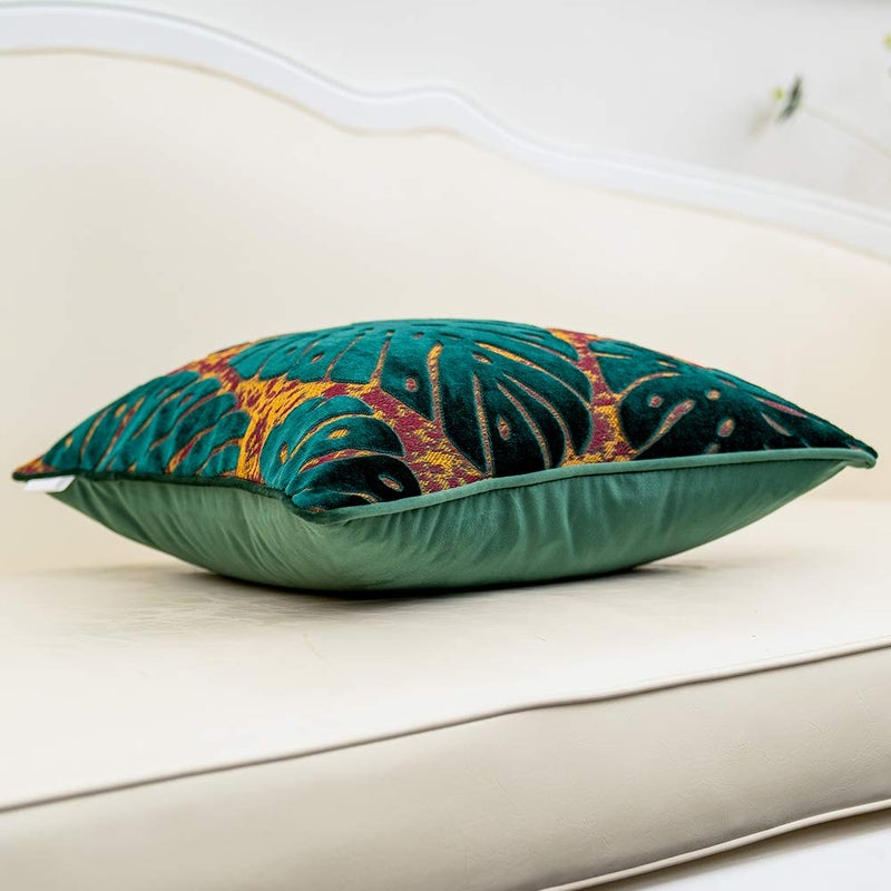 Alerfa 12 x 20 Inch Rectangle Leaf Pillow Embroidery Cut Velvet Cushion Case Luxury Modern Lumbar Throw Pillow Cover Decorative Pillow for Couch Sofa Living Room Bedroom Car, Teal Green - Image 3